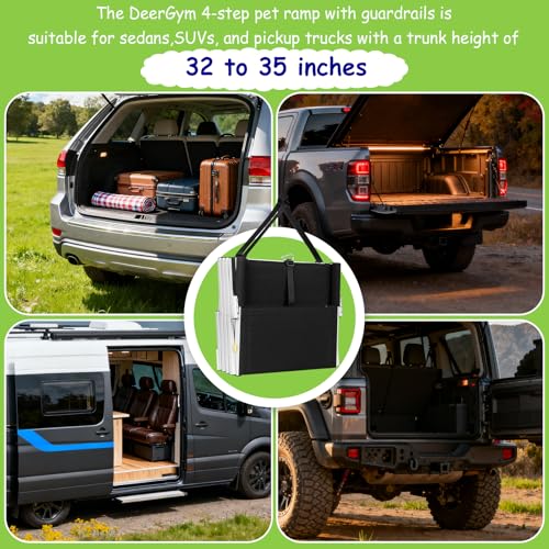 Dog Stairs with Guardrail for Large Dogs Extra Wide 20Inch Step, 34 Inch 4 Step Non Slip Surface, Supports up to 230 lbs Designed for Oversized SUVs, Off Road Vehicles, and Pickup Trucks - size: 20" W x 34-36" H