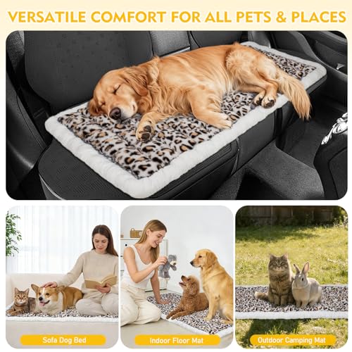 Backseat Dog Bed Mat for Car, Non-Slip Scratch-Resistant Dog Car Seat Cover, Soft Thick Pet Travel Cushion, Washable Back Seat Protector Blanket for Cars SUVs Trucks, 53 x 24 Inches - color: Brown Leopard Pattern