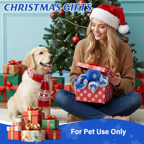 Dog Octopus Squeaky Toys, Interactive Tug of War Doggie Toy with Crazy Crinkle for Pet Dogs Use Only, Stuffed Plush Octopus Toy for Puppies Keep Busy Reduce Boredom (Blue,4" x 4.8") - color: Blue