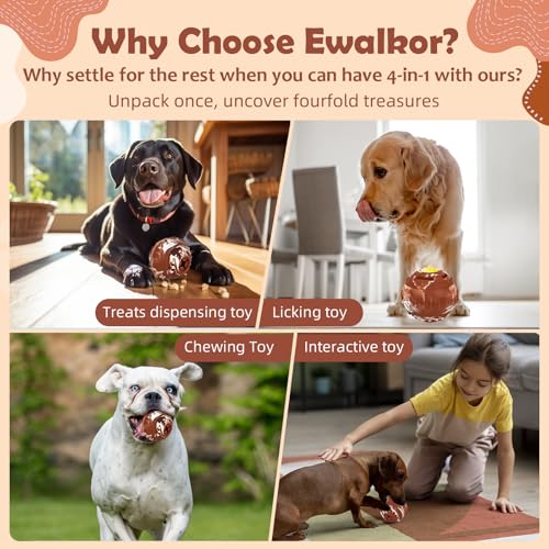 Dog Distraction Toy - Dog Toys to Keep Them Busy to Reduce Anxiety, Medium Chew Toy Ball Treat Dispenser with Freezable Fillable Treats Tray Mold for Aggressive Chewer, 4-IN-1 Mentally Stimulating Toy - color: Brown