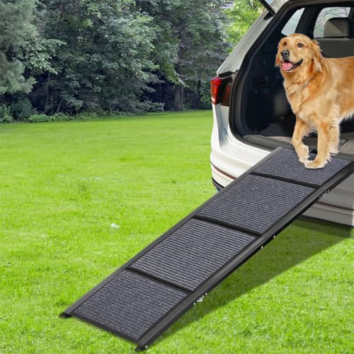 GaliGali Dog Ramp for Car Portable Folding Pet Stair 62" Long & 17.3" Wide | Ramp with Non-Slip Carpet, Wider Dog Stair Allow Medium to Large Dogs Up to 250 lbs to Enter Car, SUV and Truck - size: Foldable 160*44