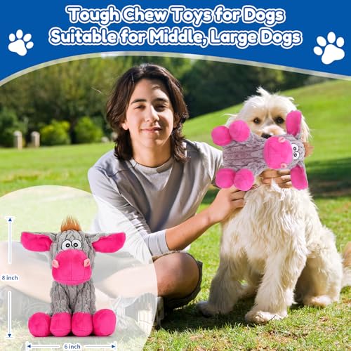 loncoldy Plush Chew Toys for Large Dogs, Tough Crinkle Stuffed Animal Squeaky Interactive Toys for Small Medium Large Dogs, Keep Them Busy, Big Pet Toys - color: gray & pink