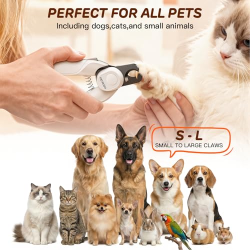 Dog Nail Clippers & Cat Nail Clipper, Pet Nail Trimmer with 2 LED Lights,Safety Side Lock, Nail File and Anti-Slip Handles, Dog Nail Grinder Quiet for Large and Medium Dogs & Cats - color: White