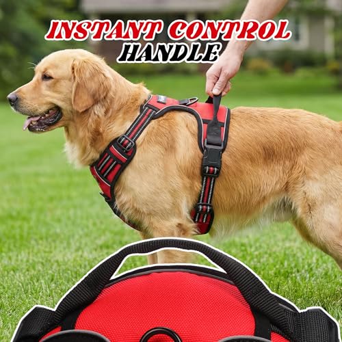 Funfox No Pull Dog Harness, Adjustable Pet Vest with Control Handle & Front Clip, Reflective Design for Small Medium Large XL Dogs, Red L - color: Red, size: L