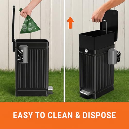 Pupzle Dog Poop Trash Can Outside, 3.2 Gal Metal Dog Waste Trash Can with Lid Outdoor, Waste Container with Pedal Garbage Poop Bin, Poo Bucket Outdoor with Lid for Backyard Odor Control (Black, Large) - size: Large