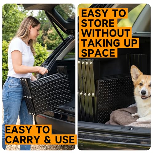 Foldable Dog Steps for Car - Non-Slip Pet Stairs for Large Dogs, Portable Dog Ramps for SUV andTruck, Supports Up to 300 Lbs, 5 Steps