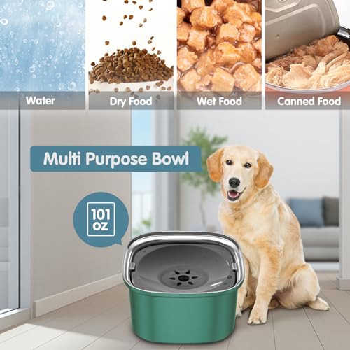 UPSKY 3L Dog Water Bowl 101oz Stainless Steel No Spill Large Capacity Dog Food Water Bowl Slow Water Feeder, Spill Proof Pet Water Dispenser Vehicle Carried Travel Water Bowls - color: K-Dark Green