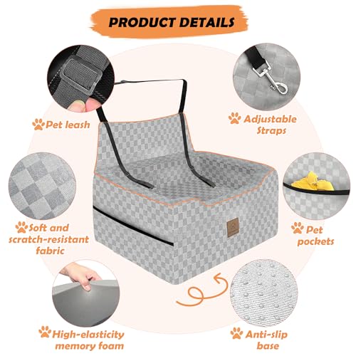 Large Dog Car Seat for Back Seat – Removable Dog Booster Seat & Washable Pet Car Seat for Medium & 2 Small Dogs up to 60lbs – Safety Straps & Storage Pocket – Travel & Home Use (Gray) - color: Medium-Gray