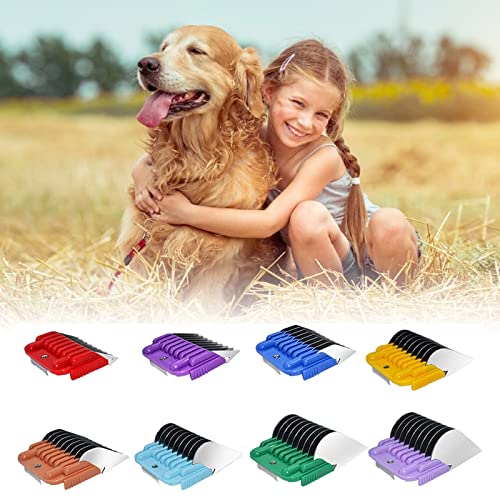 Dog Stainless Steel 8 Color Comb Compatible with andis oster A5 wahl km10 | Only fit for 10#/15#/30# Detachable Blade,Guide Comb Set Cutting Length 1/8 Inch to 1 Inch(3-25mm) - color: 8 PACK