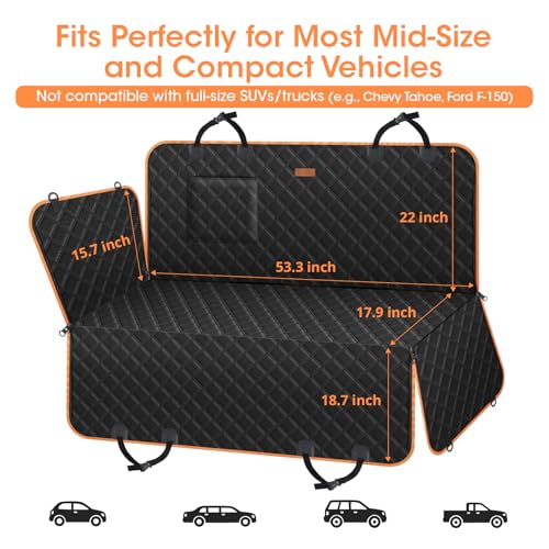 Dog Car Seat Cover for Back Seat, 100% Waterproof Heavy Duty Pet Seat Cover Hammock with Side Flaps, Nonslip Scratchproof Car Seat Protector for Cars and SUVs (Black)