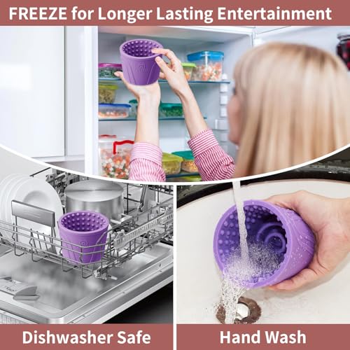 Dog Lick Bowl, Bestalk Anxiety Relief Slow Feeder Dog Lick Mat Treat Dispenser, Non-Slip Dog Licking Bowl Dog Enrichment Toys for Small Medium and Large Breed Dogs, BPA Free Silicone(Purple,M-L) - color: Purple, size: M-L