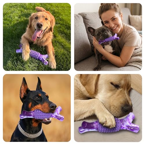 Dog Chew Toys for Aggressive Chewers, Rubber Branch Bone & Durable Nylon Dog Bones with Beef Flavor, Indestructible Dog Toys for Medium Large Dogs - color: 01-Purple