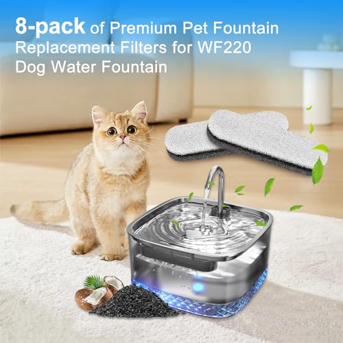8pc Cat Water Fountain Filter Compatible with MAILOFY WF220 Model | 75oz/2.2L Dog Fountain Filters Compatible with MAILOFY Replacement Filters, Dog Water Bowl Filter Fit for Pet Water Dispenser