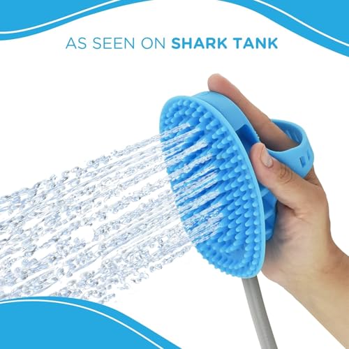 Aquapaw 5-in-1 Horse & Dog Bath Brush & Curry Comb - XL Blue Silicone - Includes 3-ft Shower Hose Attachment & Adapter - Adjustable Spray Scrub Massager - Great for Horses & Big Dogs - size: X-Large