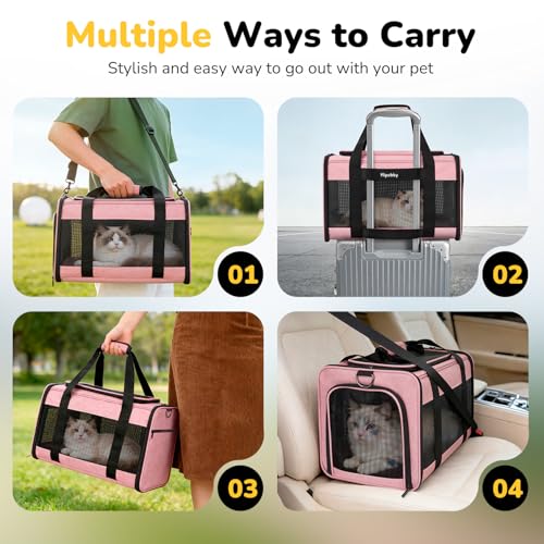 Hipubby Cat Carrier Dog Carrier for Pets Up to 16 Lbs, Soft-Sided Pet Travel Carrier for Cats and Small Dogs, Airline Approved Pet Carrying Case with Shoulder Strap & Removable Mat - Pink - color: Pink