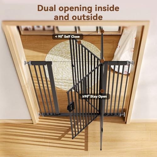 Fldofaves 57" Extra Cat Gate, Fits 29.5"-43" Wide Openings, Pressure Mounted Auto Close Tall Dog Gate with Ultra Narrow Bar Spacing, No Drill Dog Gate for Doorways, Stairs, Hallways - color: Black