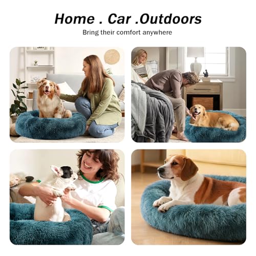 NOYAL Calming Donut Dog Bed for Small to Medium Dogs & Cats - Plush Faux Fur Anti-Anxiety Pet Bed with Machine Washable Cover & Non-Slip Base - color: Gradient Blue, size: X-Small 15.7''
