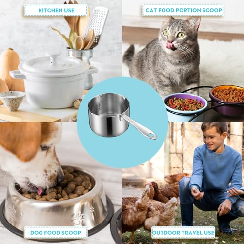 Dog Food Scoop 1 Cup Stainless Steel Measuring Cups Metal Pet Scooper with Inner Precision Scale Measurement for Wet Dry Dog Food (1 CUP) - size: 1 CUP