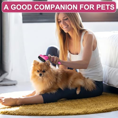 Self Cleaning Slicker Brush for Dog and Cat Deshedding, Pink | Shedding Brush for Dogs & Cats, One-Click Retractable Bristles for Easy Cleaning Flying Hair at Home - color: Pink 1 PCS