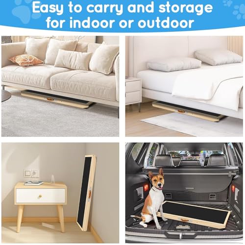 Dog Ramp for Couch with Non-Slip Silicone Mat, 39" Wooden Pet Ramps for Small Dogs, Hold up to 100lb, Adjustable Height from 11.41" to 20.47", Portable Stable Pet Step for Sofa Stairs - size: 39.37"L x 15.75"W x 1.97"H