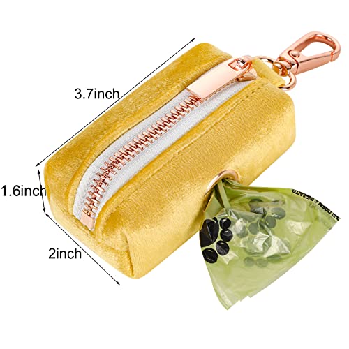 ARING PET Dog Poop Bag Holder, Velvet Doggy Waste Bag Dispenser Attach to Any Leashes, Portable Washable Pet Waste Pouch Dispenser with Metal Zipper - color: A:Deep yellow