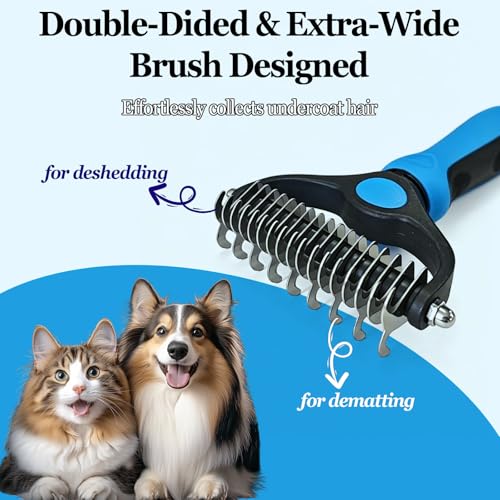 Dematting Dog Brush, Double Sided Undercoat Rake Pet Detangling Comb for Dogs and Cats, Pet Pro Grooming Tool for Tangles Knots Long Fur