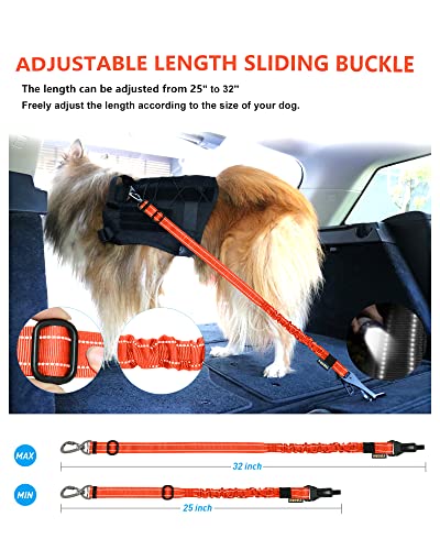 AUBELL Dog Seat Belt for Car,Updated 3-in-1 Adjustable Reflective Bungee Heavy Duty Dog Car Harness Tether with Clip Hook Latch & Buckle,Swivel Zinc Alloy Carabiner,Orange - color: Orange