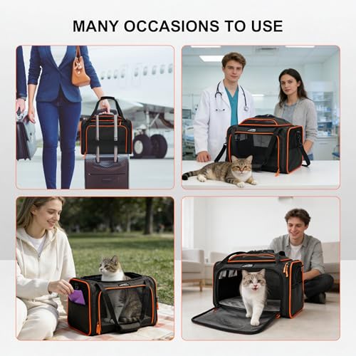Cat Carrier Soft Expandable Pet Carrier Top & Sides Expandable Airline Approved 360° Ventilation Soft-Sided Cat Carriers Pet Travel Bag with Breathable Mesh Built-in Safety Leash & Reversible Cushion
