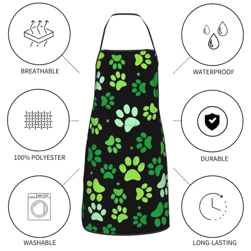 Dog Grooming Waterproof Apron with 2 Pockets, Cute Animals Puppy Dog Pets Apron - color: Green