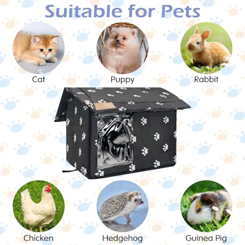 Fhiny Stray Cats Shelter, Waterproof Outdoor Cat House Foldable Warm Pet Cave for Winter Wild Animal Tent Bed Anti-Slip Kitten Cave for Feral Cat Dog Puppy Weatherproof Black (M:15.7"×13.7"×15.7") - size: M:15.7"×13.7"×15.7"