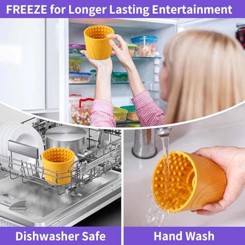 Anxiety Relief Slow Feeder Dog Lick Mat Treat Dispenser, Non-Slip Licking Bowl - Dog Enrichment Toys for Small, Medium & Large Breeds, BPA Free Silicone (Yellow, M-L) - color: Yellow, size: M-L