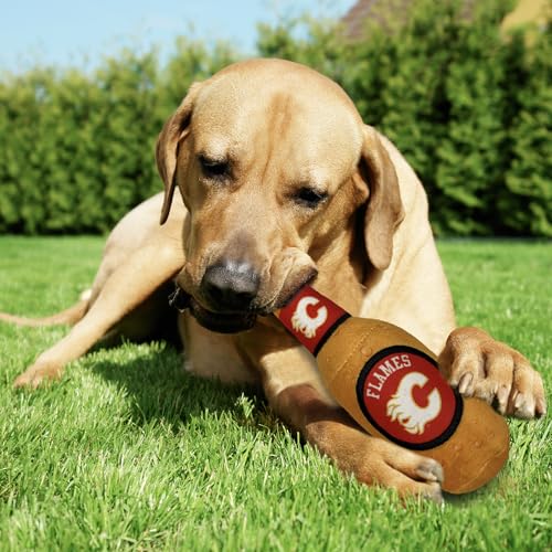 Pets First NHL Calgary Flames Beer Bottle Plush Dog & Cat Toy- Cutest Stadium SODA Bottle Snack Plush Toy for Dogs & Cats with Inner Squeaker & Beautiful Hockey Team/Logo - color: Calgary Flames, style: NHL Beer Bottle Toy