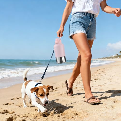 Cibaabo Insulated Dog Water Bottle with 2 Bowls, 32oz Travel Stainless Steel Double Wall Thermos, Portable Pet Dispenser, Gifts for Puppy Small Medium Dogs Walking Hiking and Camping - color: Blush Pink
