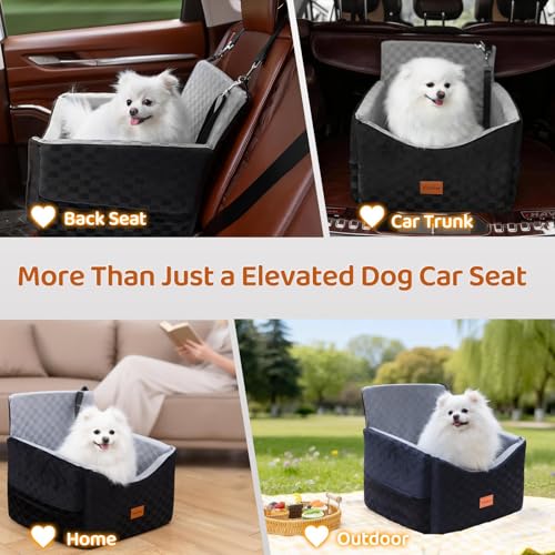 Dog Car Seats for Small Medium Dogs Up to 35lbs | Elevated Dog Booster Seat with Detachable Washable Cover & Cushion | Memory Foam Pet Car Travel Seat with Safety Belt and Storage Pockets (Black Grey) - color: Grey