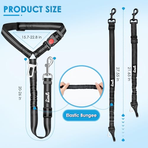 Lukovee Dog Seatbelt Leash for Cars, 2 Pack Pet Safety Car Seat Belt with Adjustable Buckle & Reflective Bungee, Connect Dog Harness in Vehicle Car Dogs Restraint Travel Daily Use (Black) - color: B-Black