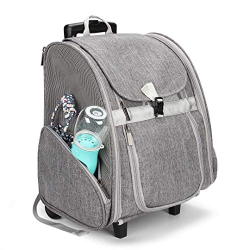 Lollimeow Pet Rolling Carrier, Dog Backpack with Wheels,Cats,Puppies Travel Bag with Wheels,Dog Trolley(Grey) - color: Grey