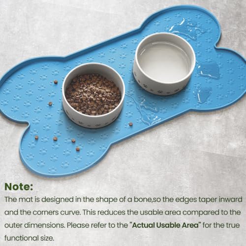PWTAA Dog Food Mat Anti-Slip Silicone Dog Bowl Mat Thicker Pet Placemat Waterproof Cat Feeder Pad with Raised Edge Puppy Kitten Feeding Mats Suitable Small Medium-Sized Dogs Cats Eating Tray - 2PCS - color: Blue, size: 19.4" x 9.8"-2PCS