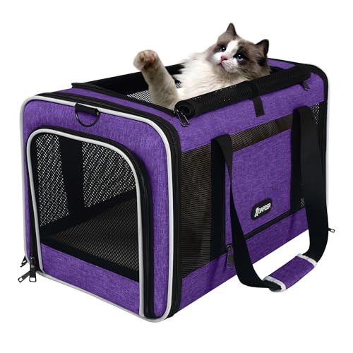 GAPZER Per Carrier for Cat 18x11x11 Inch FAA Complaint, Kitten Taxi Top Load Soft Cloth Bag, Small Animal Portable in Cabin Crate Shih Tzu Dog Kennel Carry Case, 4-Sided-Ventilated Kitty Purse Purple - color: Purple