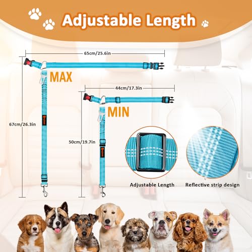 Removable Dog Seat Belt Harness for Car, 3 in 1 Pet Dog Car Seatbelt Leash, Retractable Restraint Secures to Vehicle Headrest & Adjustable Reflective Bungee Dog Seatbelt Tether, Blue - color: 2PCS Blue