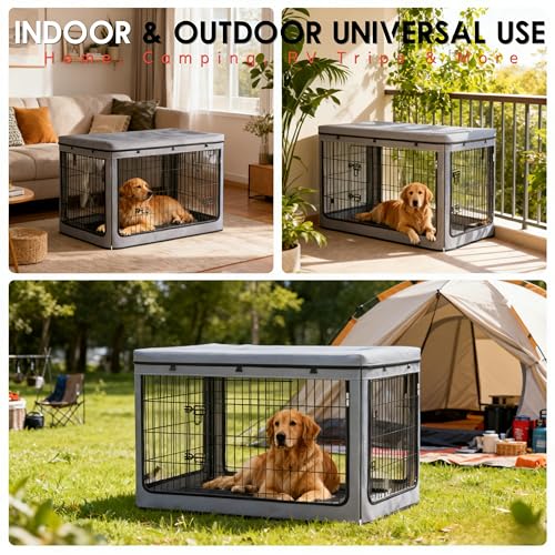Dog Crate Cover, Heavy Duty Waterproof Abrasion-Resistant and Scratch-Resistant Knife-Scraped Fabric with Breathable Mesh & Detachable Sunshade, Dog Cage Cover Universal Fit for Wire Crates (42-Inch) - size: 42.0"L x 42.0"W x 42.0"H
