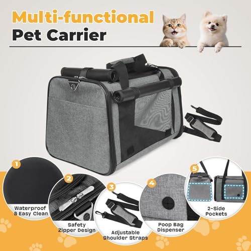 YUDODO 2 Packs 25 lbs Lightproof Soft Sided Pet Carrier for Large Cat & Small Dog Airline Approved Travel Puppy Carriers with Side Pockets & Reflective Mesh, Foldable Portable for Car Grey Green+Grey - color: 2 Pack(Grey*1+Grey green*1)
