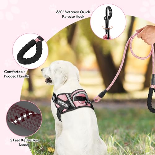 Service Dog Vest Harness and Leash Set, Animire in Training Dog Harness with 10 Dog Patches, Reflective Dog Leash with Soft Padded Handle for Small, Medium, Large, and Extra-Large Dogs(Pink,S) - color: Pink, size: S