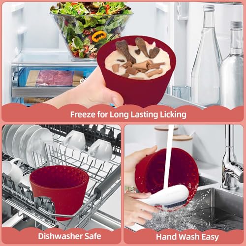 Dog Slow Feeder Lick Bowl, Non-Slip Dog Licking Treat Dispenser, Slow Feeder Bowls for Small Medium Large Breed Dogs, Anxiety Relief & Anti-Choking, BPA Free Silicone (Claret, 1.6 Cup) - color: Claret