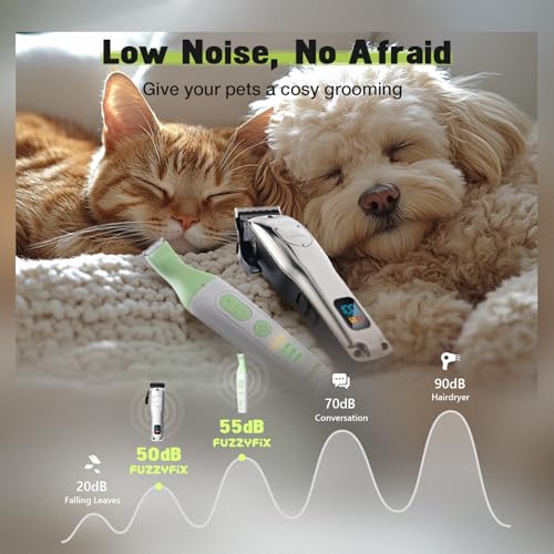 Dog Grooming Kit, Dog Clippers for Grooming for Thick Heavy Curly Coats, Low Noise Pet Paw Trimmer with Qiuet Nail Grinder Rechargeable Stainless Steel Hair Trimmer for Dogs Cats