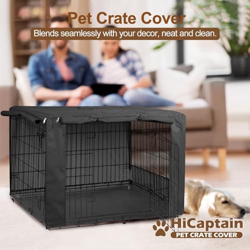 HiCaptain Breathable Dog Crate Cover 48 Inch, Durable Heavy Duty Kennel Cover, Dual Zippered Panels, Windproof Waterproof UV-Resistant(Black) - color: Black, size: 48.0"L x 30.0"W x 33.0"H