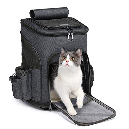 Wheeled Pet Carrier Backpack Pet Stroller, Travel Carrier, Car Seat for Small Dogs Cats Puppies, Comfort Cat Backpack Removable Rolling Wheels – Mesh Ventilation Windows (Black) - color: Standard Black