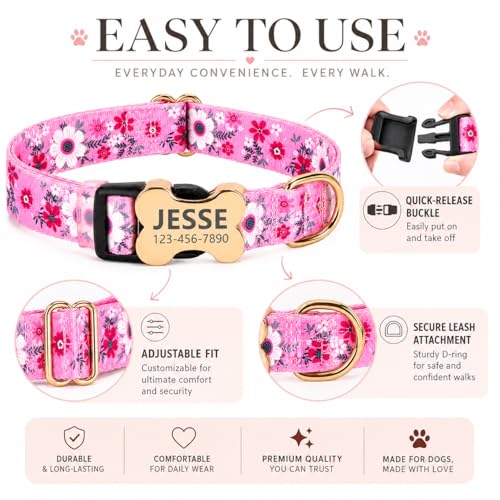 Personalized Dog Collar with Name and Phone Number,Custom Customized Engraved Silent No Jingle ID Nameplate Pet Collar with Bone Buckle,Collars for Puppies X-Small Small Medium Large X-Large Dogs