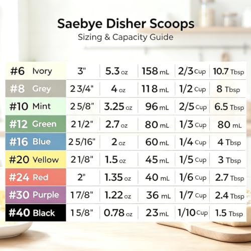 Saebye 3.25 OZ Scoop - #10 Portion Scoop, Ice Cream Scoop with Trigger, Cookie Scoop, Food Scoop, Muffin Scoop - Portion Control - 18/8 Stainless Steel, Mint Handle - size: #10/ 3.25 oz
