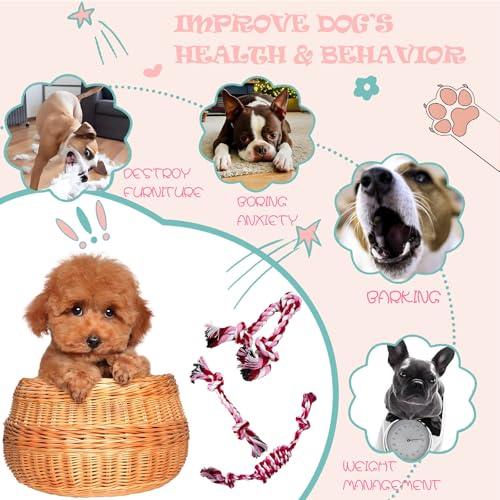 3 Pack Dog Rope Toys Puppy Teething Sturdy Cotton Chew Toy for Small Breed | 2-8 Months Pets Durable Interactive Tug Ropes Teeth Clean Pink Girl Indoor/Outdoor Boredom - size: Small