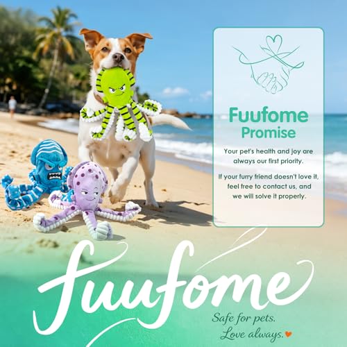 Fuufome Octopus Dog Chew Toys, 3 Pack No Stuffing Squeaky Interactive Crinkle Plush Toy for Puppy Small Medium Large Dogs, Toss & Fetch, Keep Dogs Busy